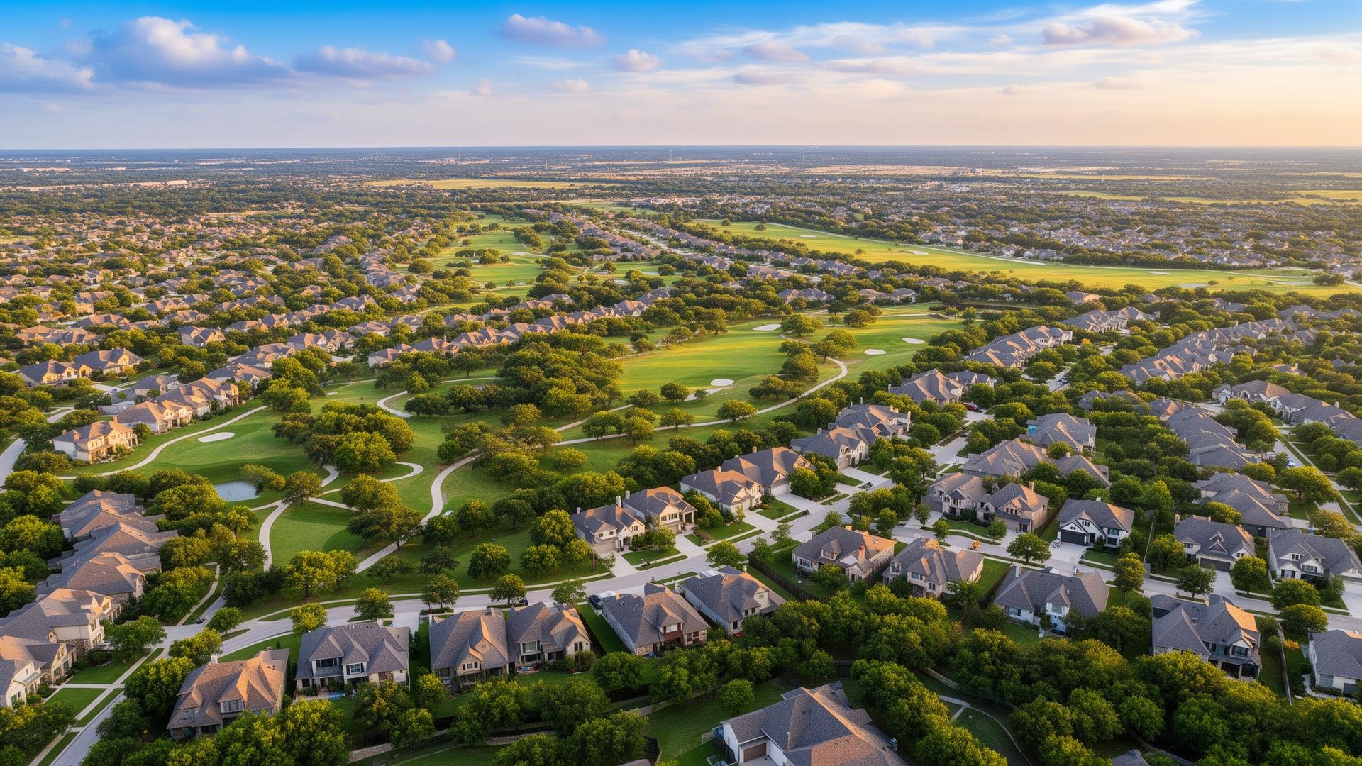 Round Rock, Texas neighborhood at golden hour